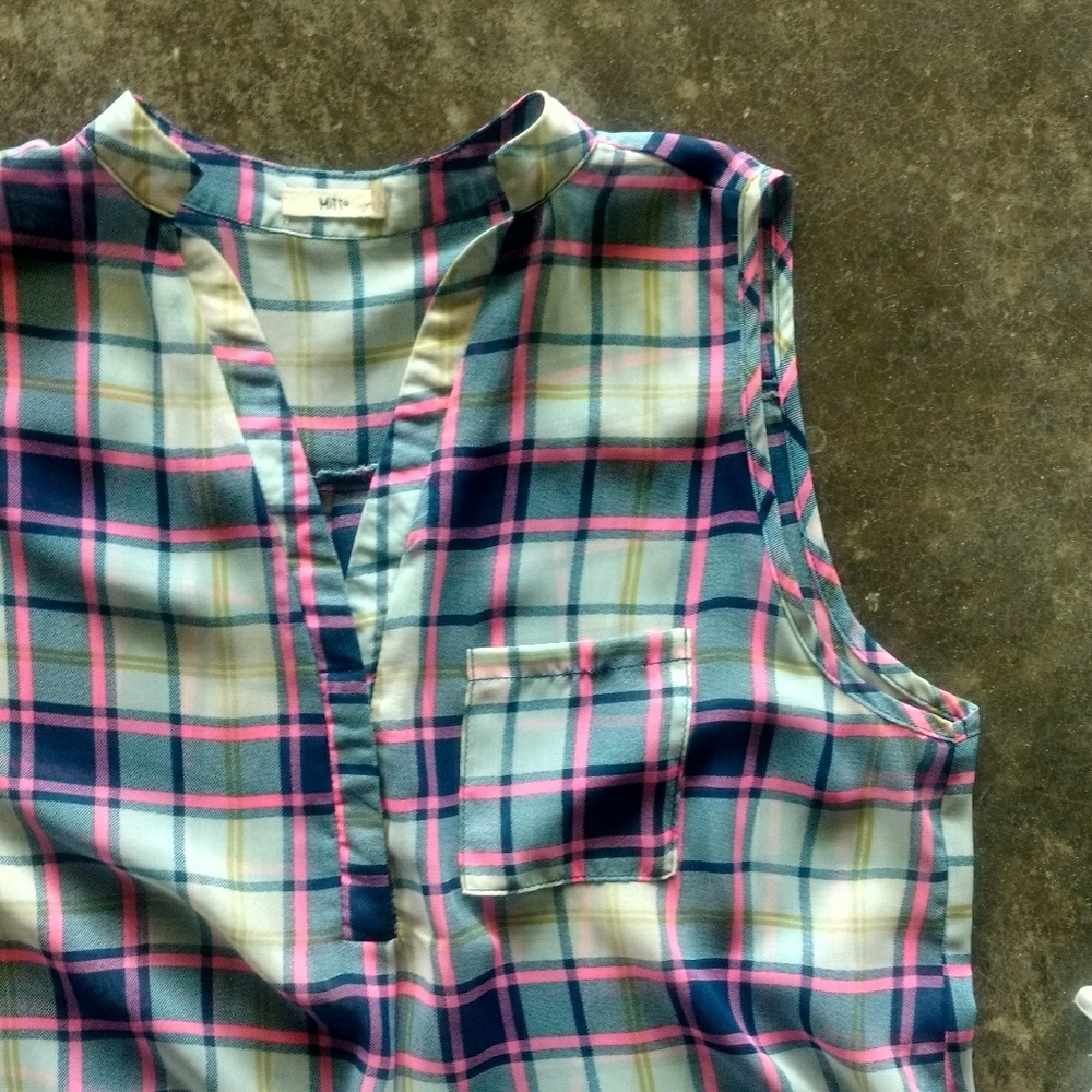 Mitto Sheer Plaid Oversized Sleeveless Top S